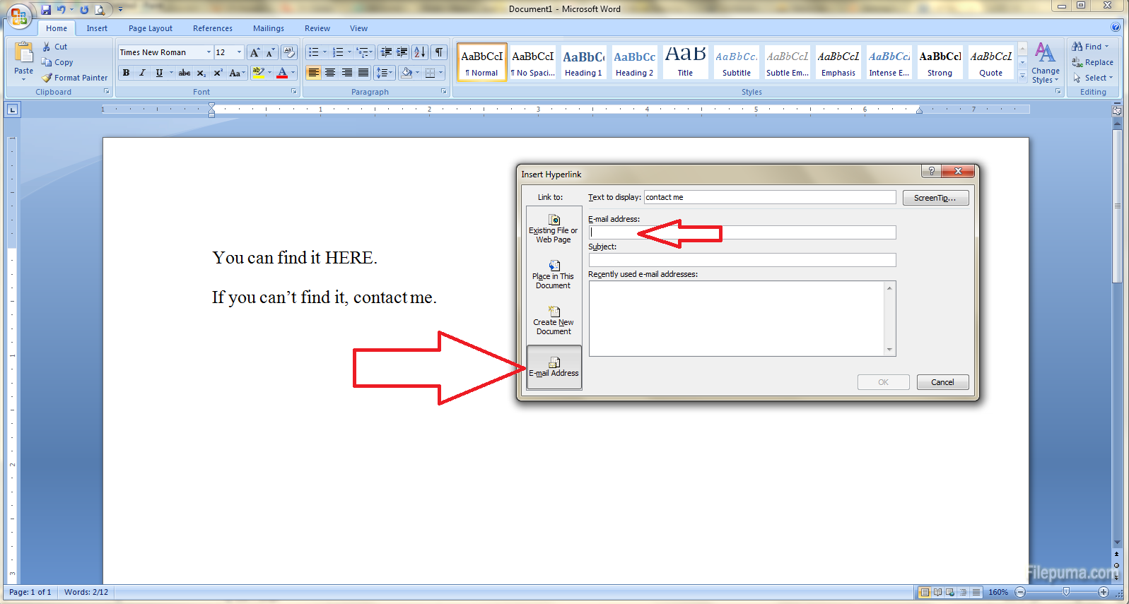 Add a link or e-mail address 4
