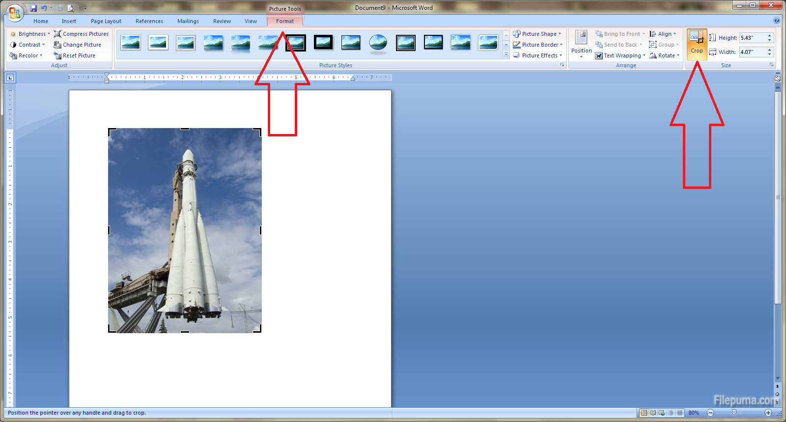 Crop photo in Word 2007 2